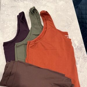 3 new George Women's Tank Top Trio - Rust, Olive, Plum